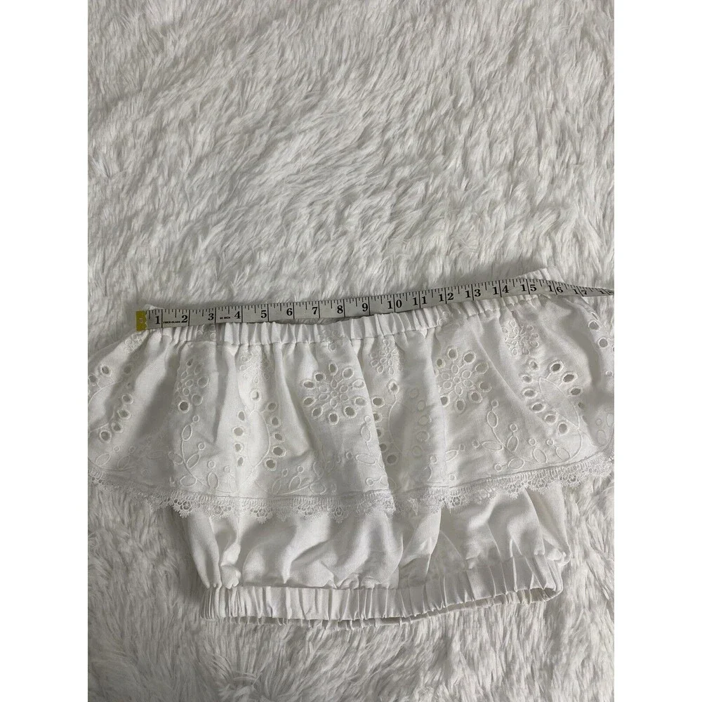 Mi Ami Francesca's White Paula Off The Shoulder Eyelet Ruffle Crop Blouse Size S - Picture 13 of 13